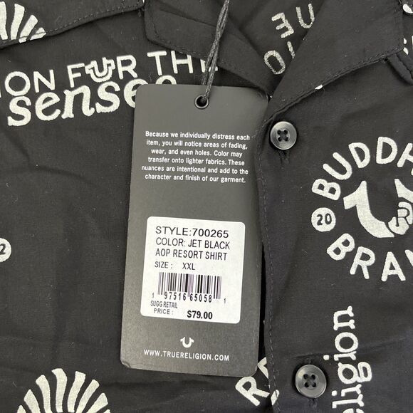 New Mens True Religion Short Sleeve AOP Resort Shirt Size XXL NWT Black Viscose - Picture 3 of 8